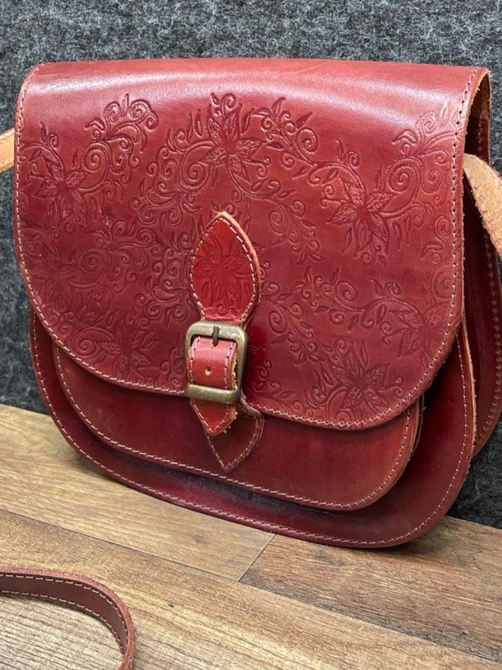 Edo Collection Bosnia Hand-Tooled Genuine Leather Boho Tooled Saddle Bag PURSE